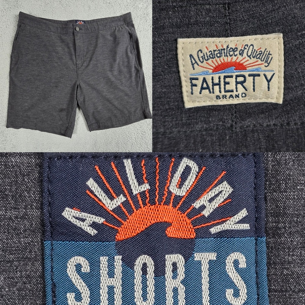 Faherty All Day Shorts‎ Gray Mens 38 Performance Stretch Drawstring  **Flaw